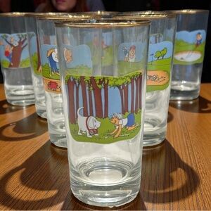 VTG Ashby Comics Cartoon Golf Set of 8 Drinking Glasses Gold Rim Golfer Funny